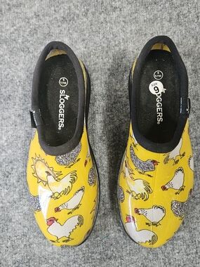 Sloggers Yellow Chicken-Print Slip-On Rain Clogs